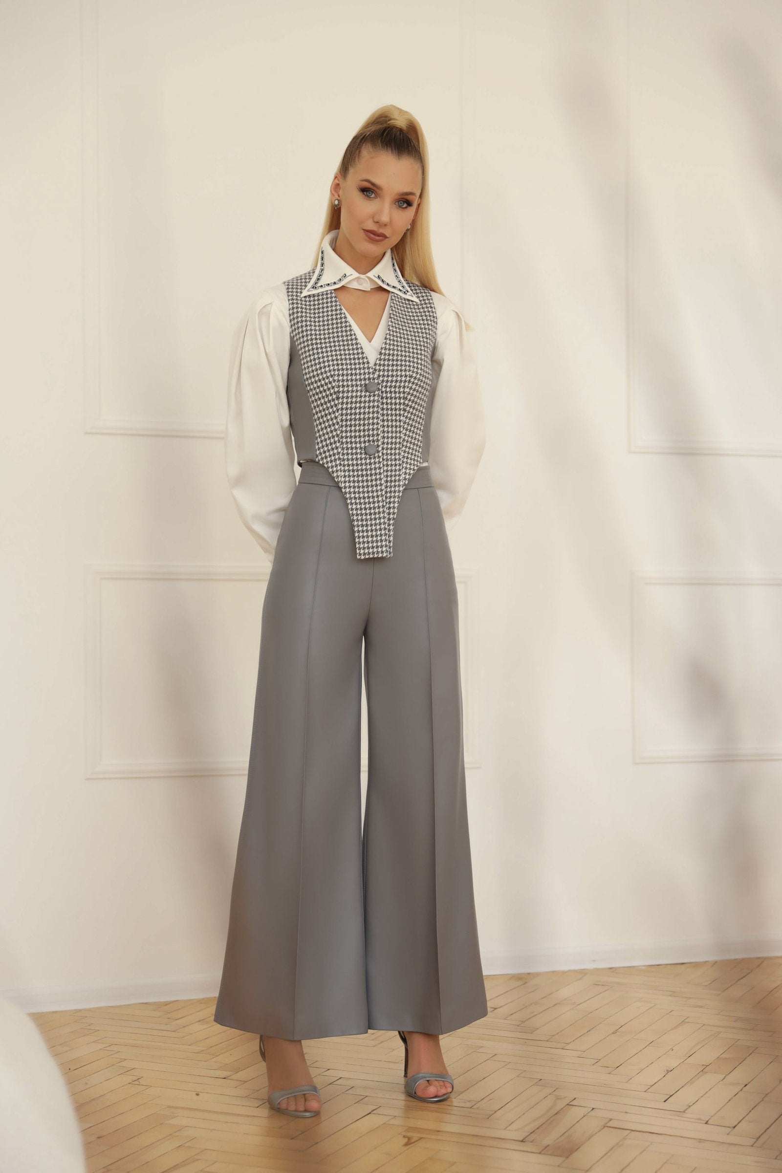 Блуза HISTORY Жилет SOLUTION Штани WIDE (Gray)